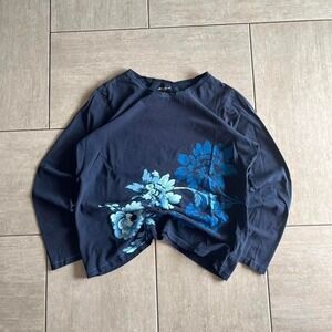 Eddie Bauer Womens XL Navy Blue Floral Graphic Cotton Long Sleeve Tee Shirt